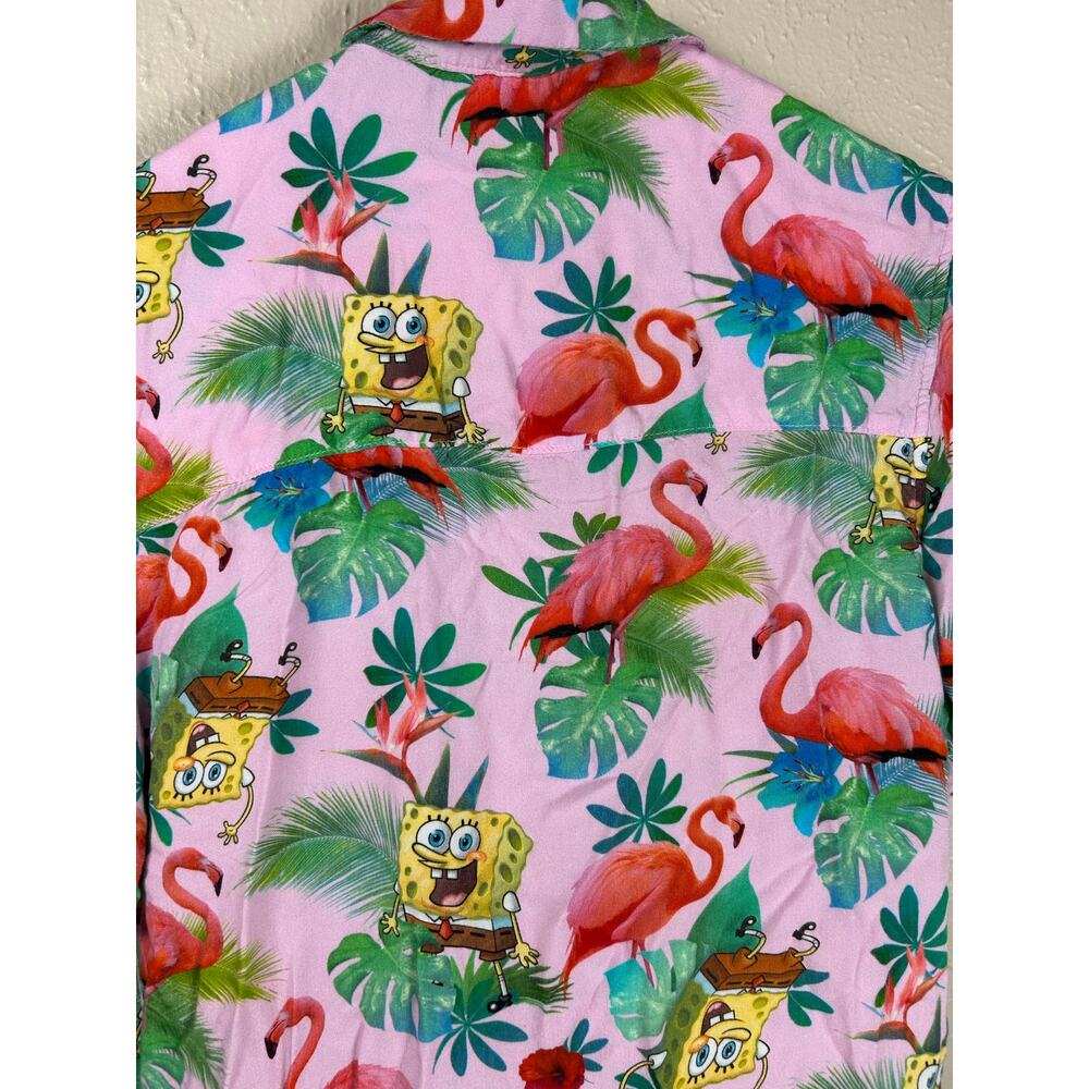 H&M Men’s Size XS Shirt SpongeBob SquarePants Button Front Tropical Hawaiian Top - Picture 8 of 8